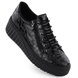 Pantofi lăcuiți pentru femei Krok Black Rieker N2555-00