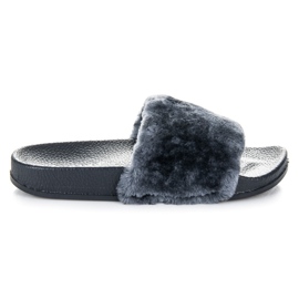 L. Day Flip-flops gri cu blană L. Day Flip-flops gri cu blană