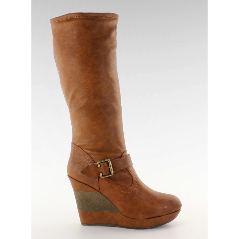 Cizme cu fustă călcâie divizată 888-57 cămilă maro multicolor