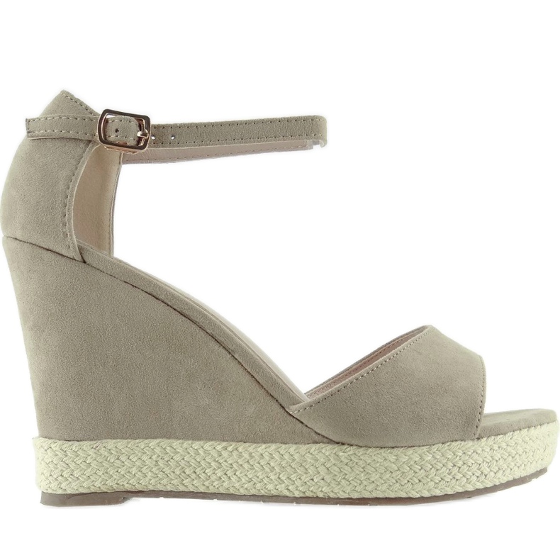 Sandale cu pană, in frânghie caise maro