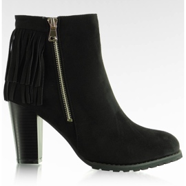 Cizme frumoase din piele de căprioară cu franjuri FR20 Negru