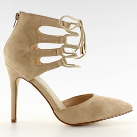 Tocuri din piele de căprioară legată pe gleznă Bej Tocuri din piele de căprioară legată pe gleznă Bej