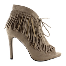 Cizme deschise cu șireturi, stil boho 11015 Kaki gri Cizme deschise cu șireturi, stil boho 11015 Kaki gri