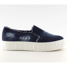 Talpa antiderapant din denim cu inscripții marine albastru marin