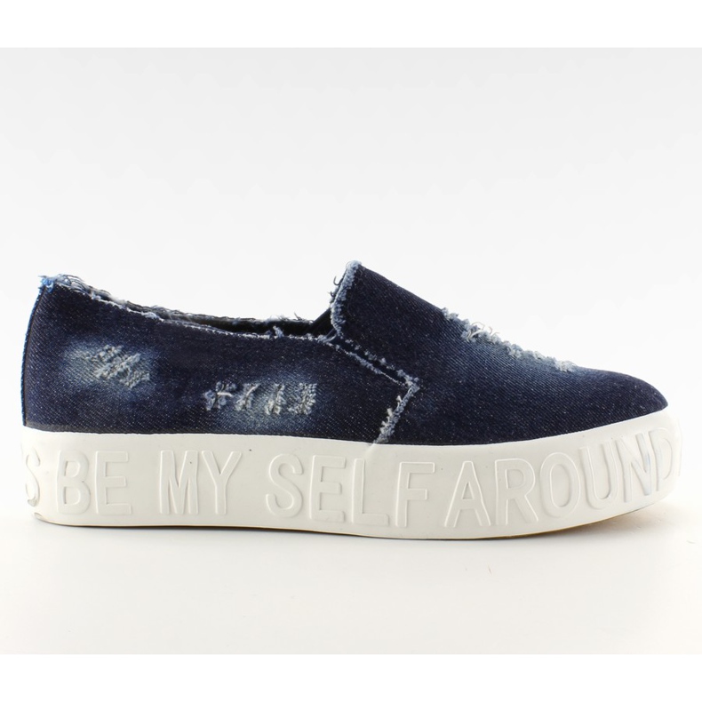 Talpa antiderapant din denim cu inscripții marine albastru marin