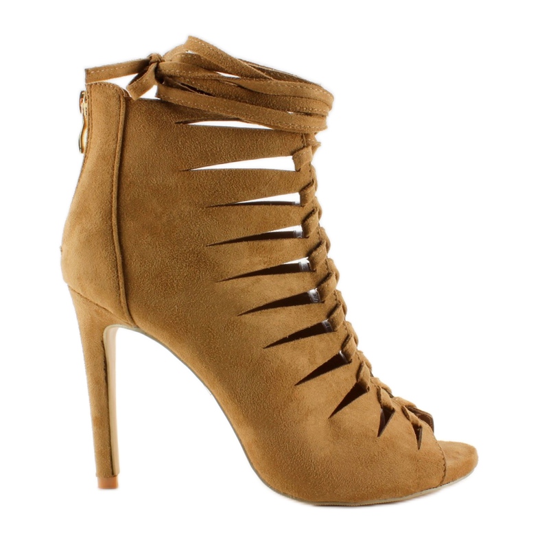 Cizme de primăvară cu vârf deschis piele intoarsa 4018 Bej închis maro