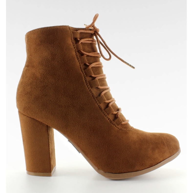 Cizme de piele de căprioară NC16 cu toc lat Camel maro