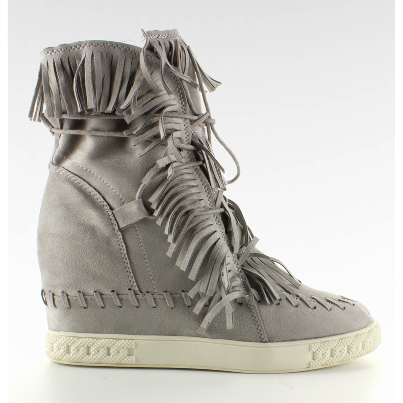 Adidași din piele de căprioară cu franjuri BL-10 L. Gri