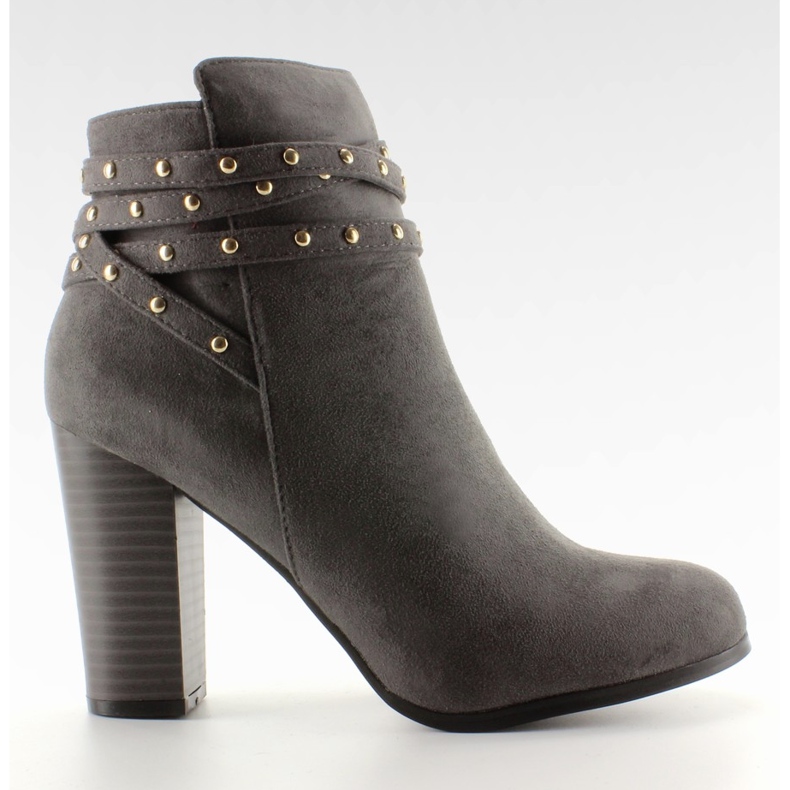 Cizme de piele gri cu tocuri largi