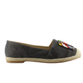 Espadrile cu margele negre colorate H8-58 negru