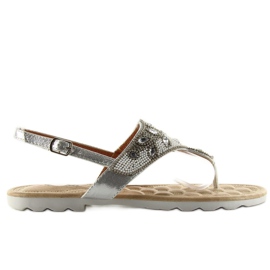 Flip-flops cu margele de argint G144 gri