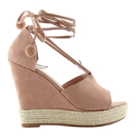Espadrile Sandale Cu Pompoane Y8P Roz Espadrile Sandale Cu Pompoane Y8P Roz