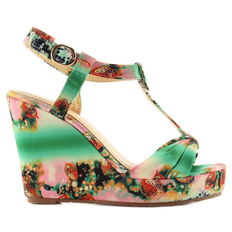 Sandale cu pană din satin 903 verde