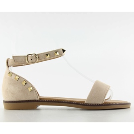 Sandale cu știfturi pe gleznă s51 bej