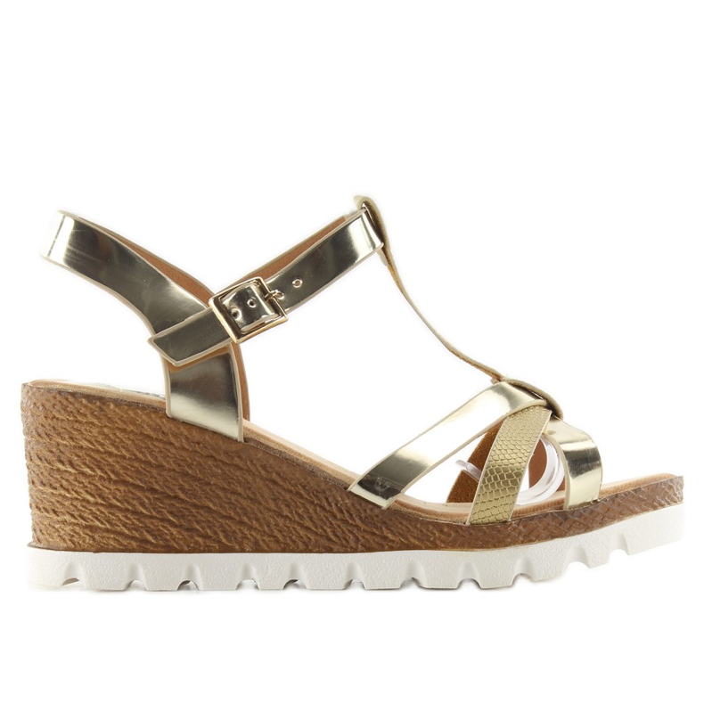 Sandale cu pană FD-76 aurii de aur Sandale cu pană FD-76 aurii de aur