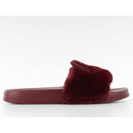 Papuci de blană cu urechi dd67p Vin roșu