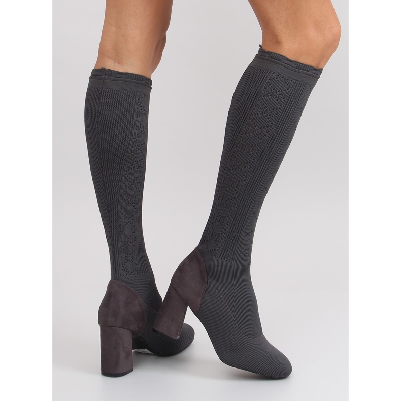 Cizme șosete toc larg gri