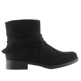 Cizme din piele intoarsa cu fundita B7713 Negru