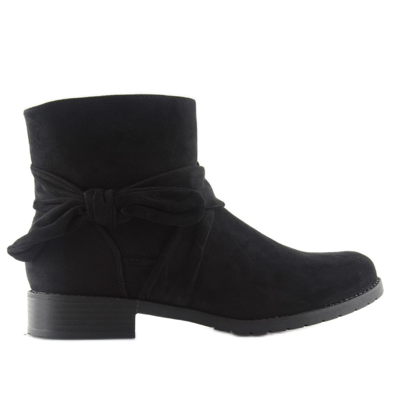 Cizme din piele intoarsa cu fundita B7713 Negru Cizme din piele intoarsa cu fundita B7713 Negru