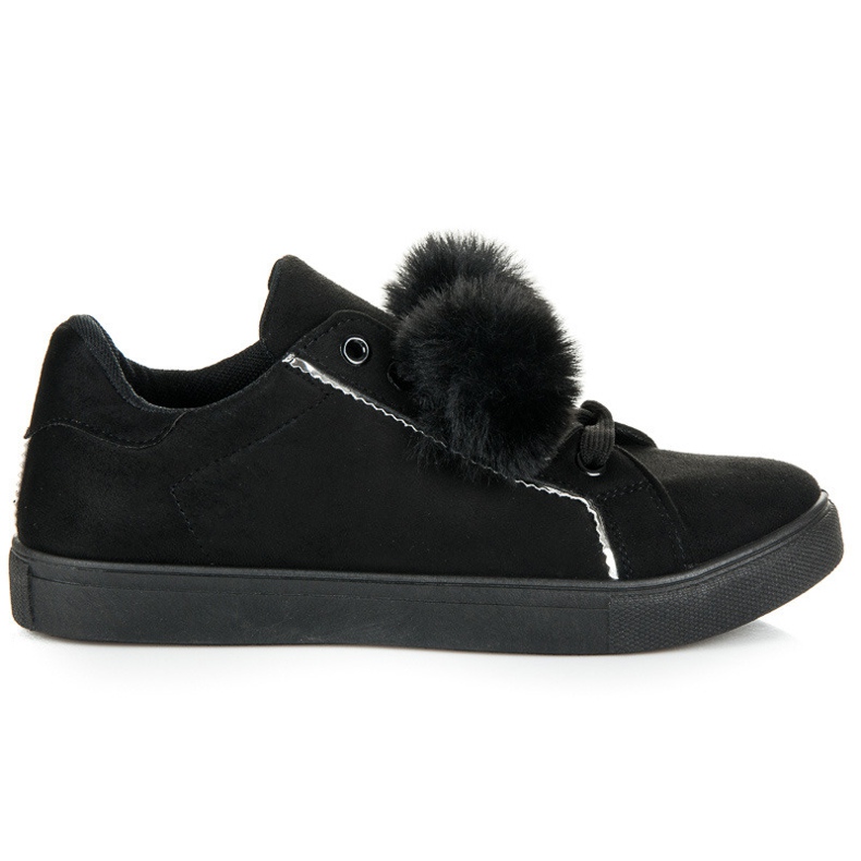 Groto Gogo Tenisi din piele intoarsa cu pompoane negru