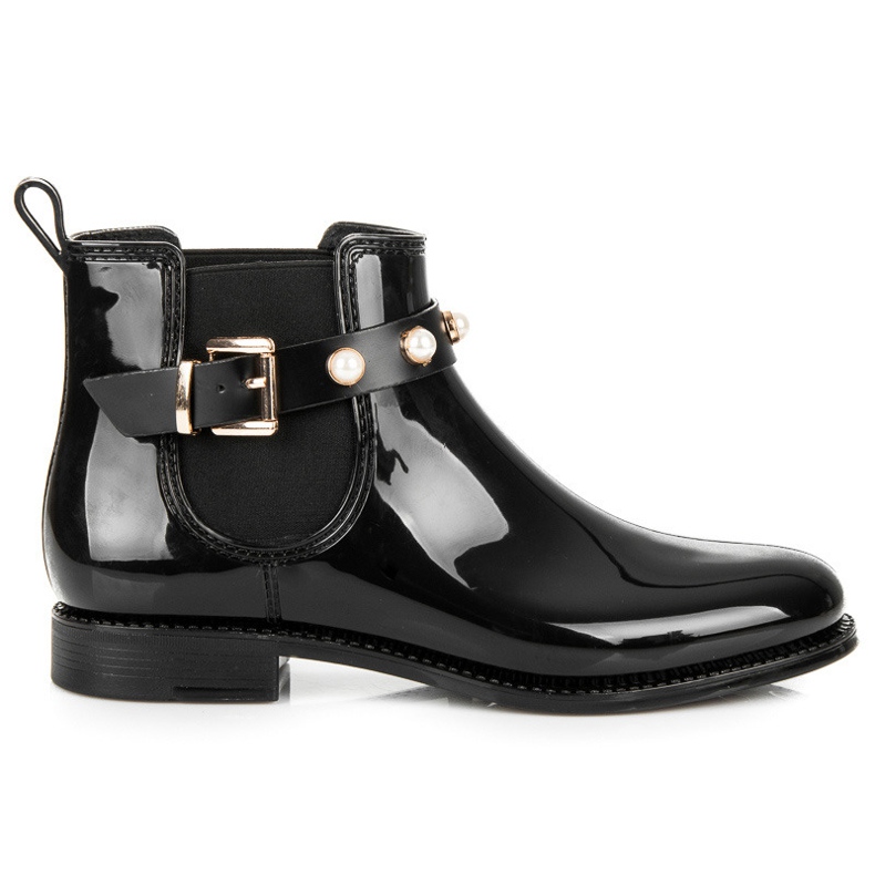 Ideal Shoes Cizme de ploaie cu perle negru