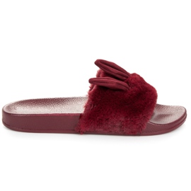 Queen Vivi Flip-flops maro cu blană și urechi roșu Queen Vivi Flip-flops maro cu blană și urechi roșu