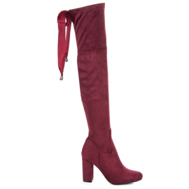 Ideal Shoes Muschetari maroon legați cu o panglică roșu