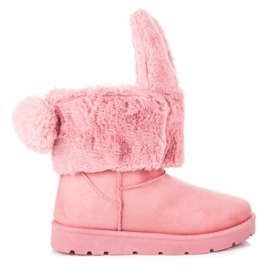 Cizme de zapada cu urechi detasabile si pompon roz Cizme de zapada cu urechi detasabile si pompon roz