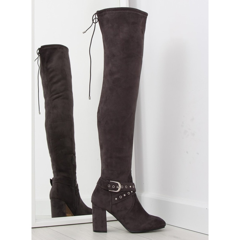 Cizme peste genunchi cu toc gri gri maro multicolor Cizme peste genunchi cu toc gri gri maro multicolor