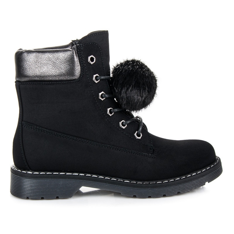 Bestelle Trappers cu pompon detasabil negru