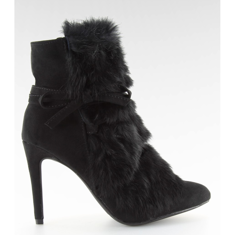 Cizme negre pe toc înalt cu blană neagră 1319 Negru