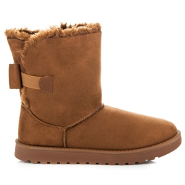 Mukluki din piele intoarsa cu fundita maro