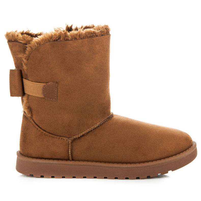 Mukluki din piele intoarsa cu fundita maro Mukluki din piele intoarsa cu fundita maro