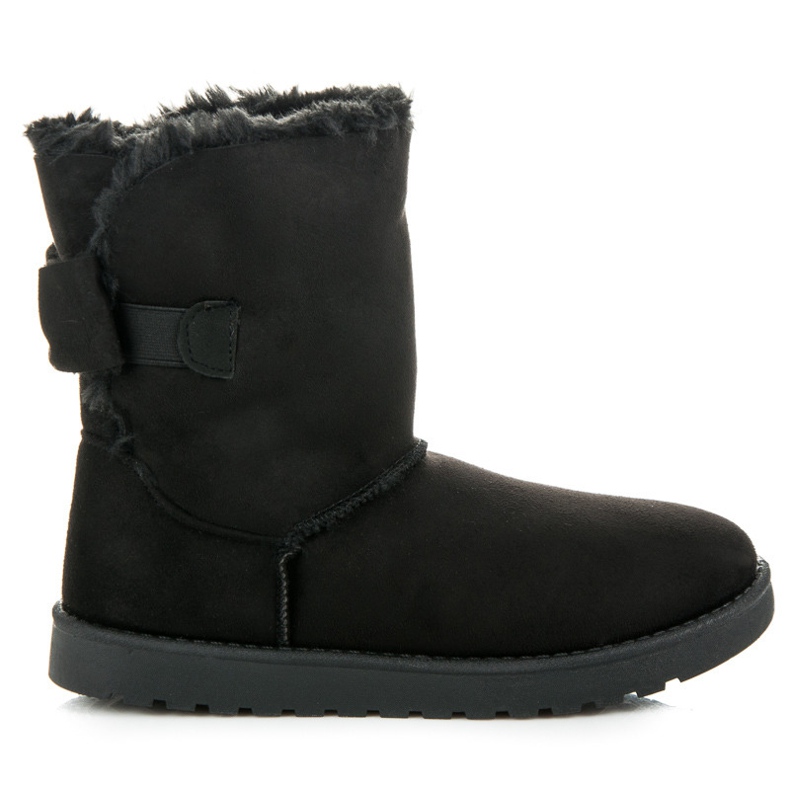 Mukluki din piele intoarsa cu fundita negru