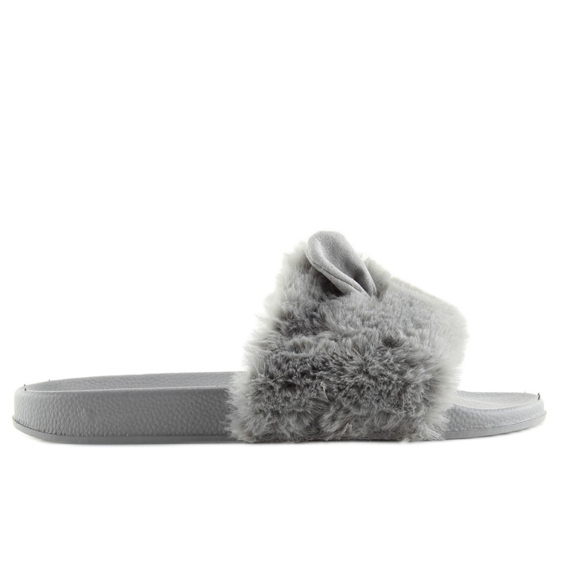 Papuci gri LS-02 din blana gri cu urechi Papuci gri LS-02 din blana gri cu urechi