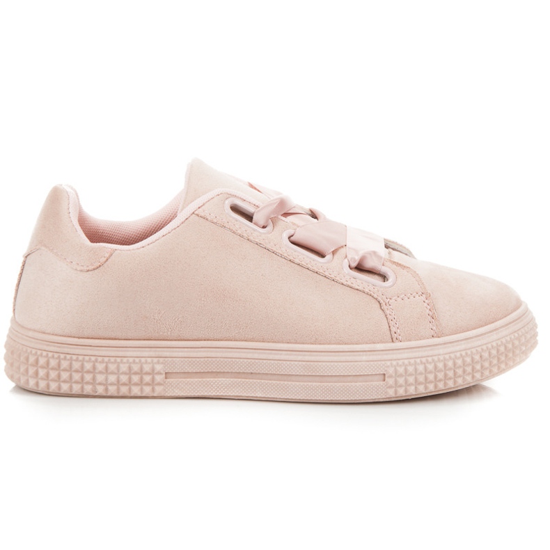 Tenisi din piele intoarsa legati cu o panglica roz