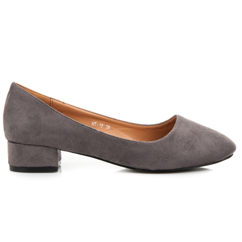 Pompe din piele intoarsa cu tocuri joase gri