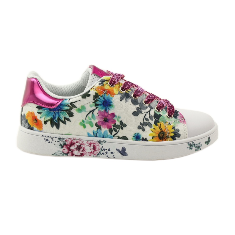 American Club Tenisi americani florali cu incrustatie de piele roz multicolor galben albastru alb American Club Tenisi americani florali cu incrustatie de piele roz multicolor galben albastru alb