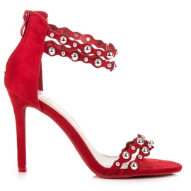 Vinceza Sandale roșii cu ornamente roșu