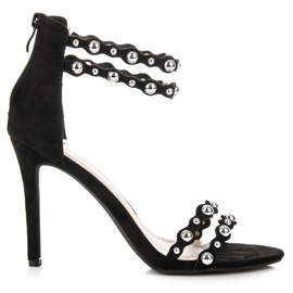 Vinceza Sandale negre cu ornamente negru