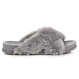 Papuci de blană eleganti gri Papuci de blană eleganti gri