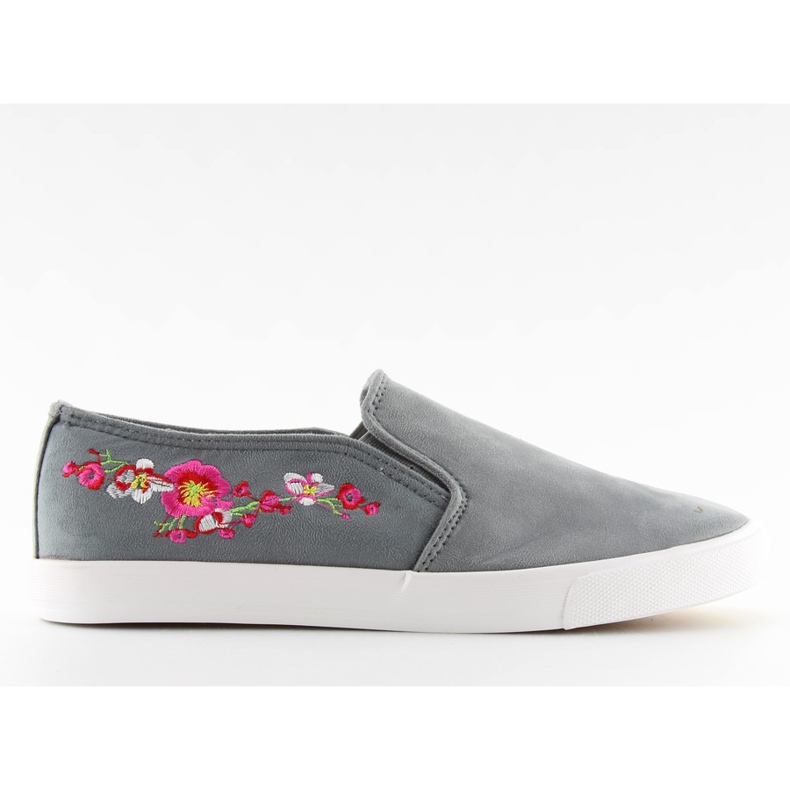 Adidași gri G1205-9 cu slip-on, cu broderie delicată