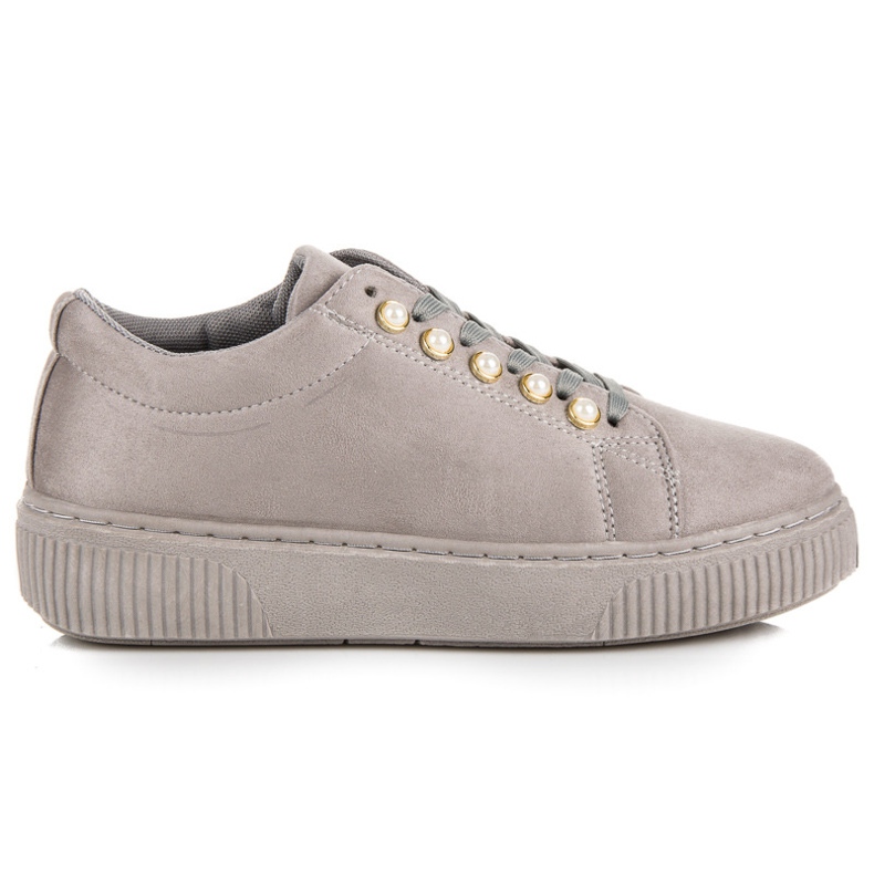 Tenisi De piele intoarsa cu perle gri