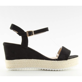 Sandale negre pe toc compensat, espadrile negre negru