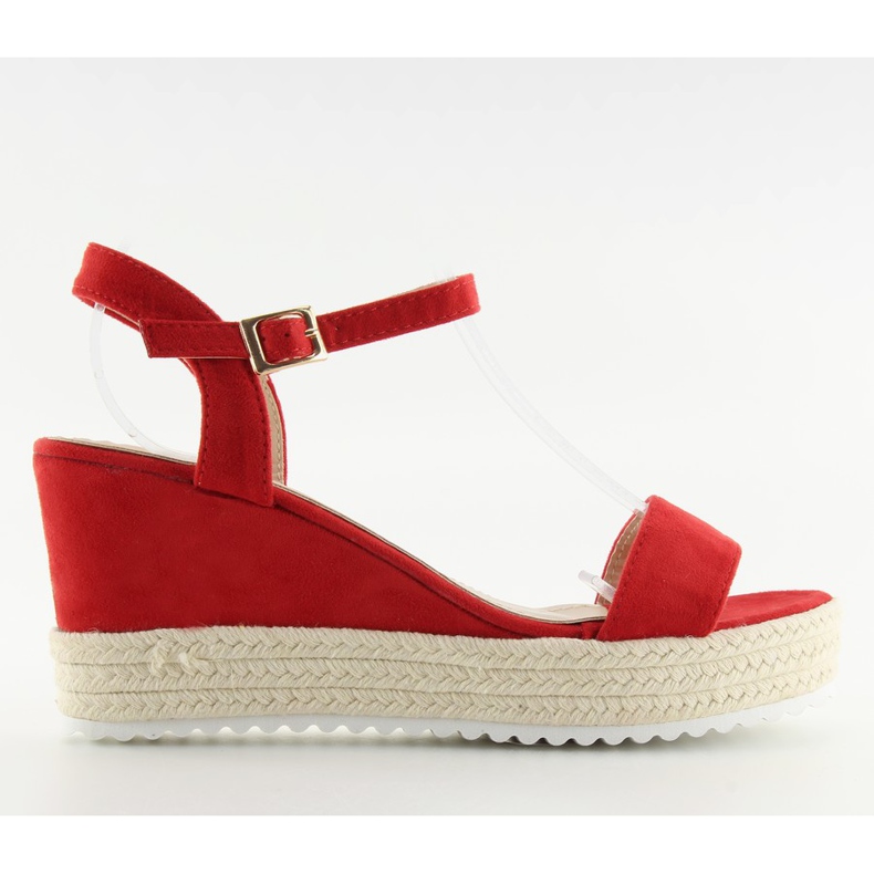 Sandale cu pană roșii espadrile R120P Red roșu