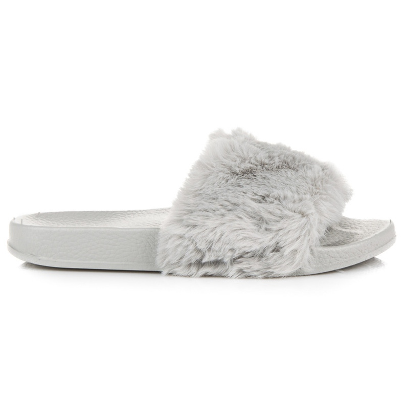 Bona Papuci de damă cu blană gri