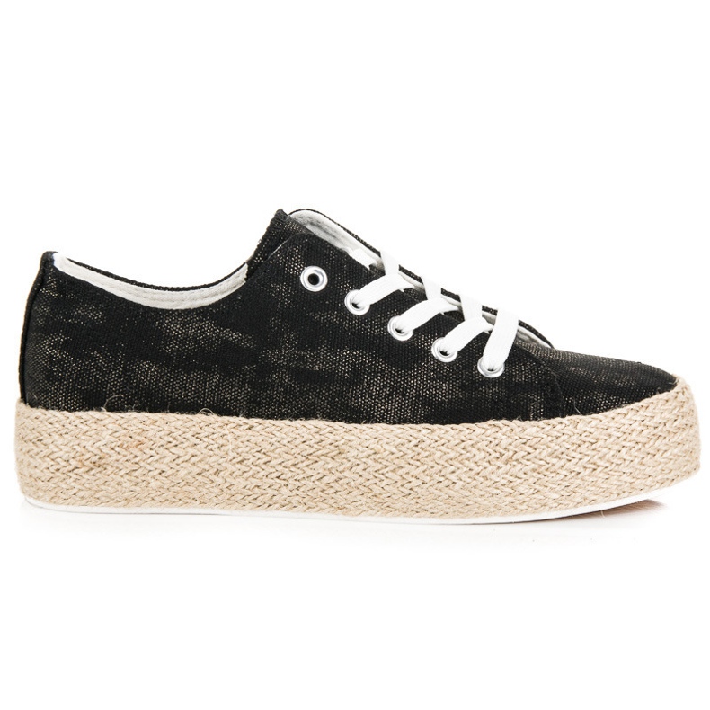 Espadrile negre pe legare negru