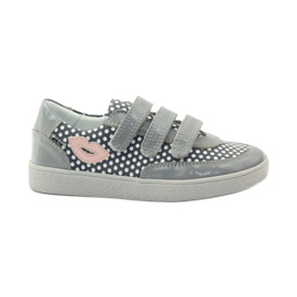 Bartek Pantofi gri cu velcro cu puncte 35651 roz alb Bartek Pantofi gri cu velcro cu puncte 35651 roz alb