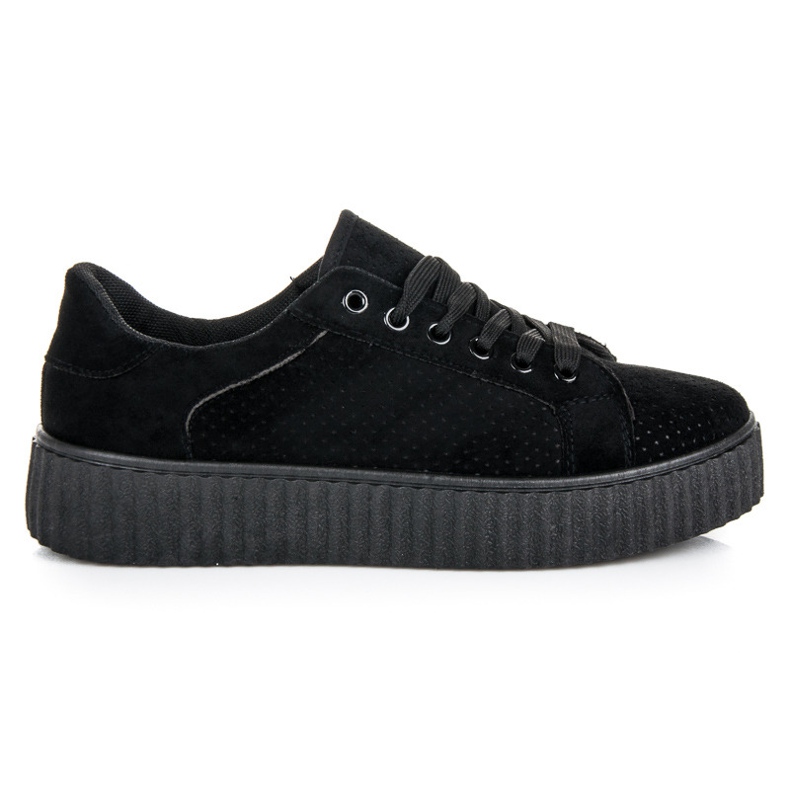 Seastar Tenisi din piele intoarsa pe platforma negru