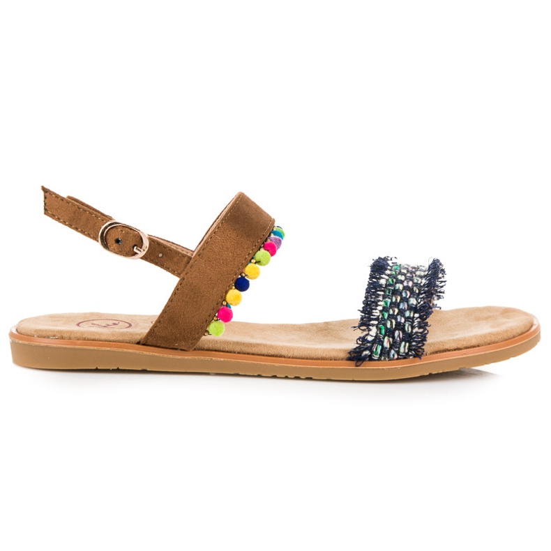 Kylie Sandale din piele intoarsa cu pompoane maro